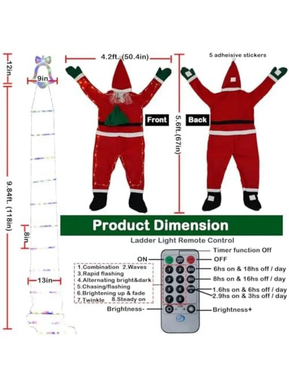10ft LED Christmas Ladder Light with 5.6ft Hanging Santa Decor - Holiday Cheer!
